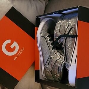 G By Guess OPALL2  size 8M hi-top sneakers in sparkling Pewter ✨️